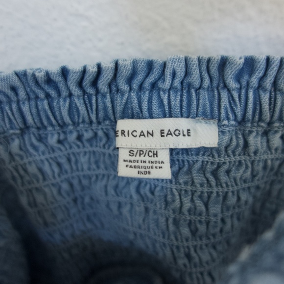 American Eagle S Blue Chambray Denim Sun Dress Spaghetti Straps Pockets - Picture 3 of 4